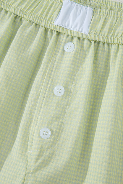 Shorts bóxer a cuadros vichy verdes con detalle de botones y ribete de encaje
