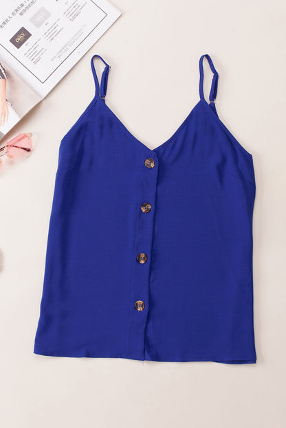 Blue Spaghetti Strap Buttoned Tank Top - Snoopy's Closet