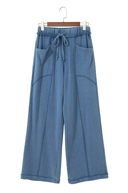Ashleigh Blue Mineral Wash Drawstring Retro High Waist Wide Leg Western Pants