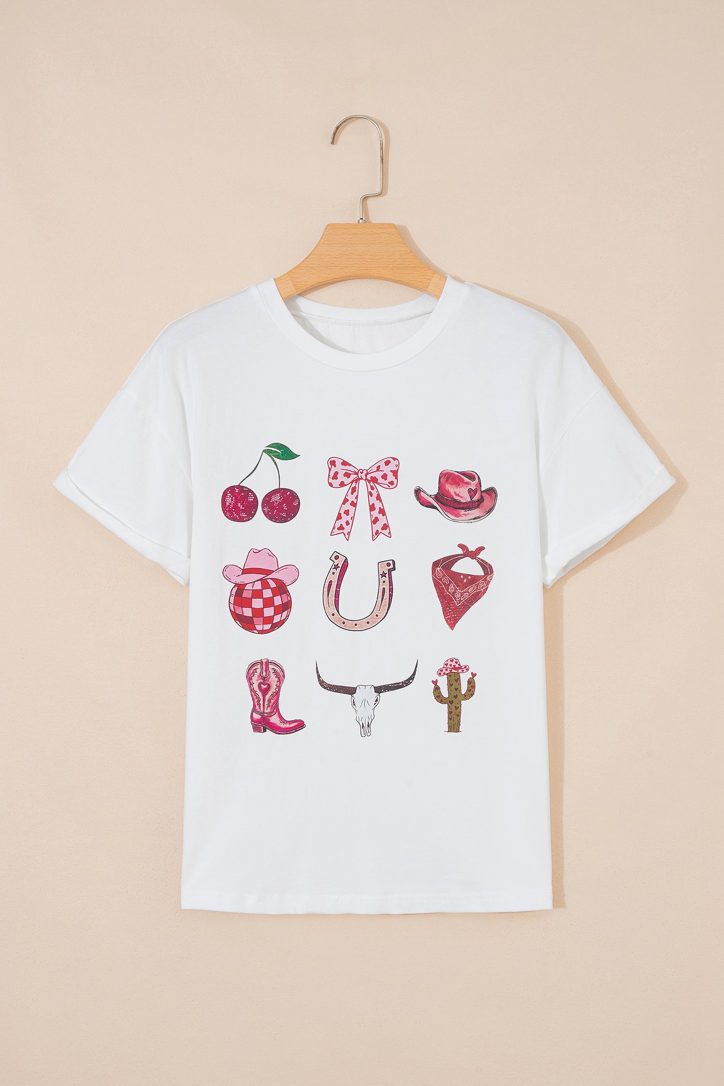White Coquette Cowgirl Elements Printed Relaxed Tee - Snoopy's Closet