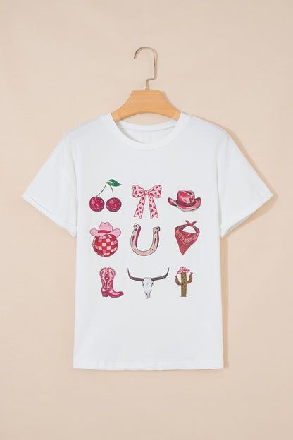 White Coquette Cowgirl Elements Printed Relaxed Tee - Snoopy's Closet