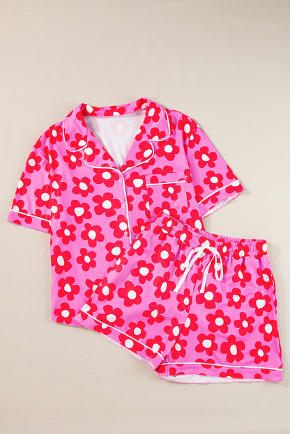 Conjunto de pijama de camisa de manga corta con estampado floral