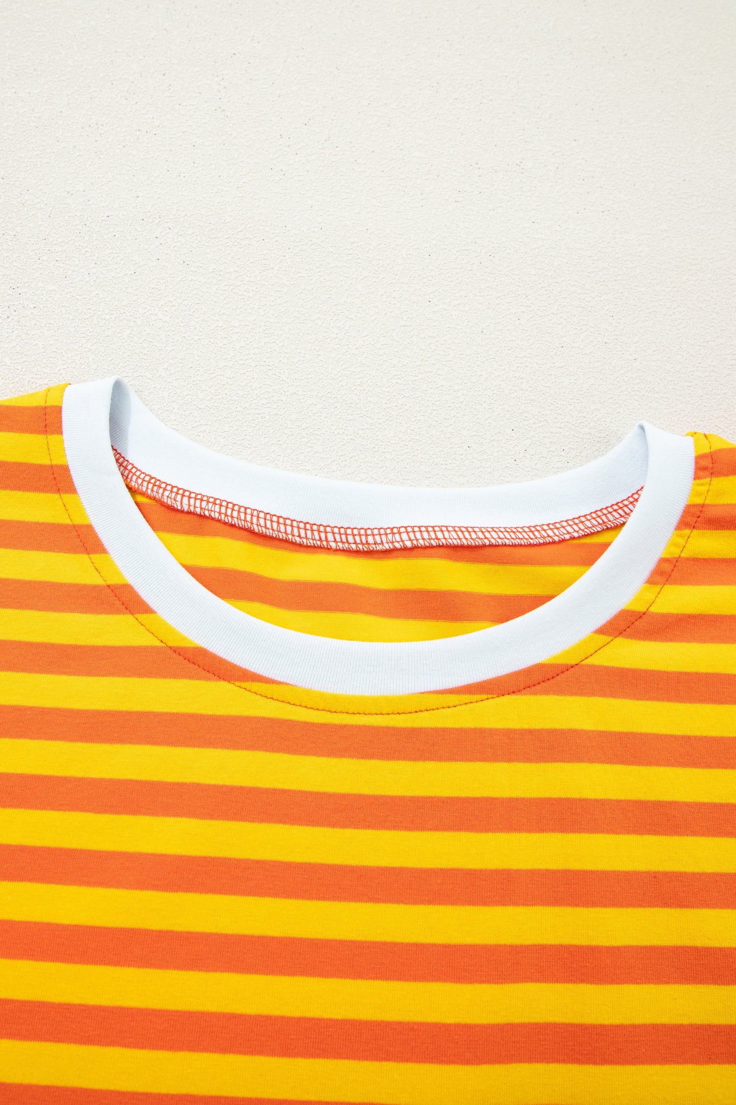 Orange Stripe Contrast Crew Neck Drop Shoulder Loose Tee - Snoopy's Closet