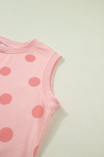 Pink Ribbed Trim Polka Dot Print Tank Split Mini Skort 2pcs Set - Snoopy's Closet