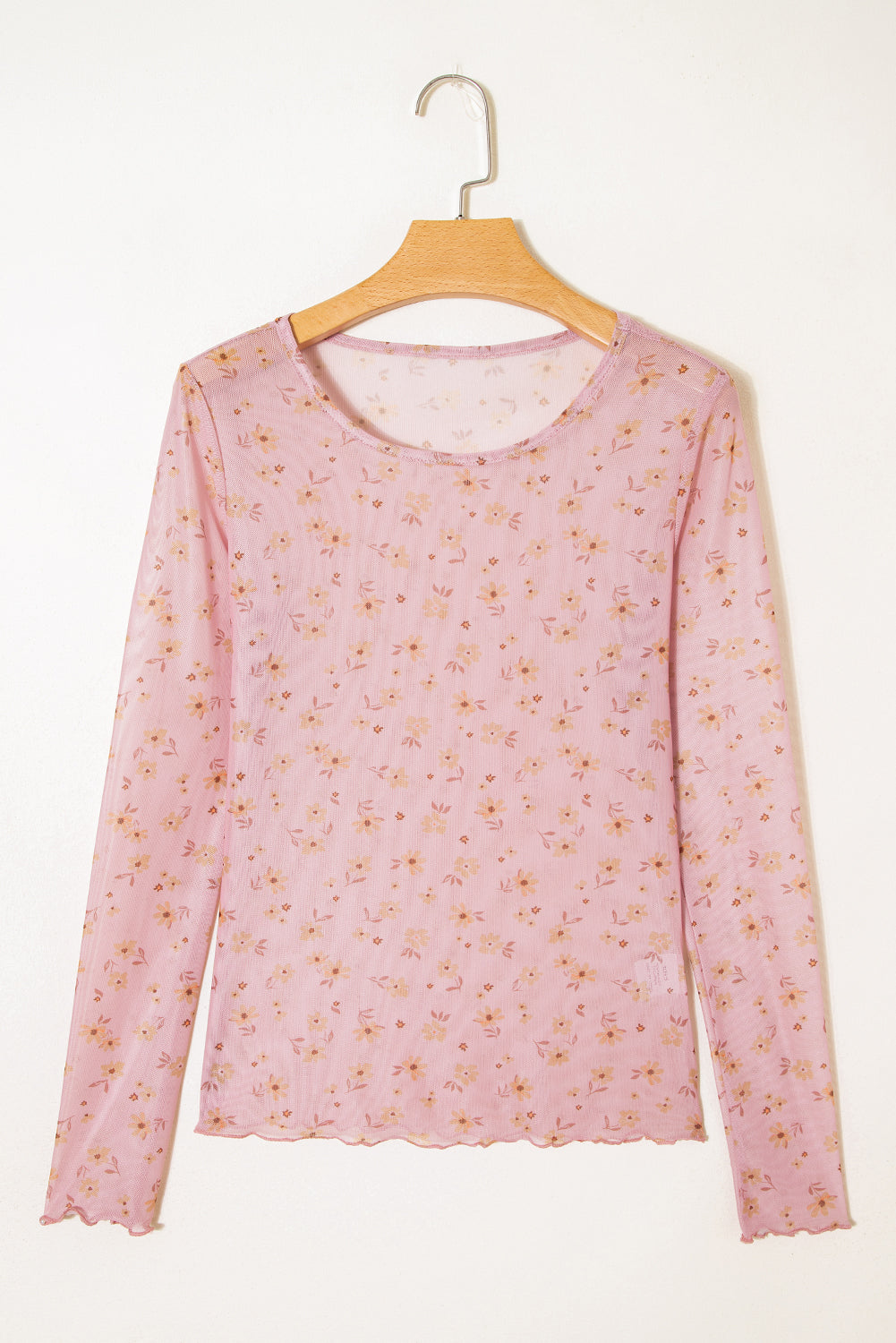 Pink Vintage Floral Print Southern Style Mesh Long Sleeve Top - Snoopy's Closet