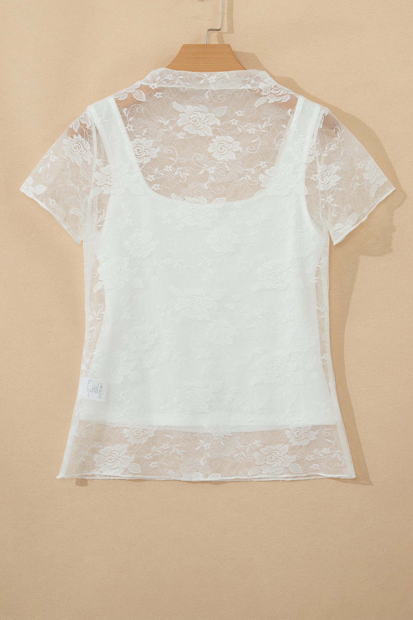 White Sheer Lace Round Neck T Shirt - Snoopy's Closet