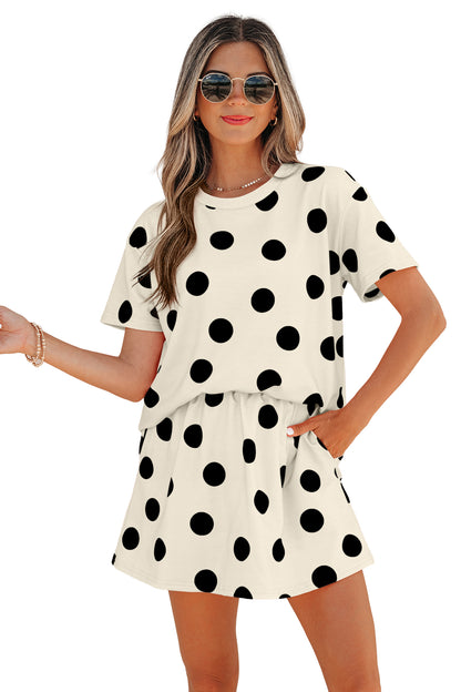 White Polka Dot Short Sleeve Top Casual Skort 2pcs Outfit - Snoopy's Closet