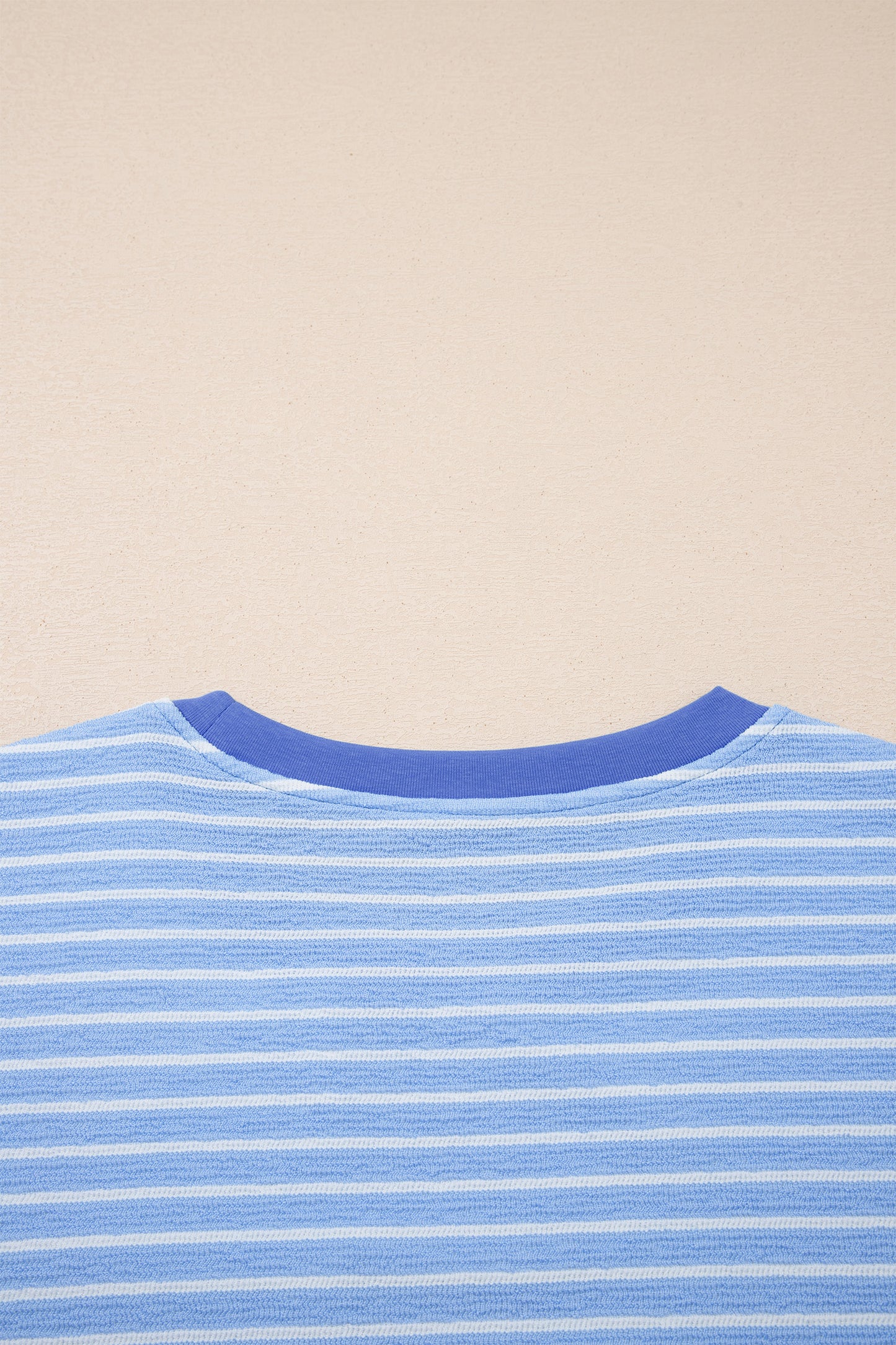 Sky Blue Stripe Crew Neck Tee Drawstring Waist Cropped Pants Set - Snoopy's Closet