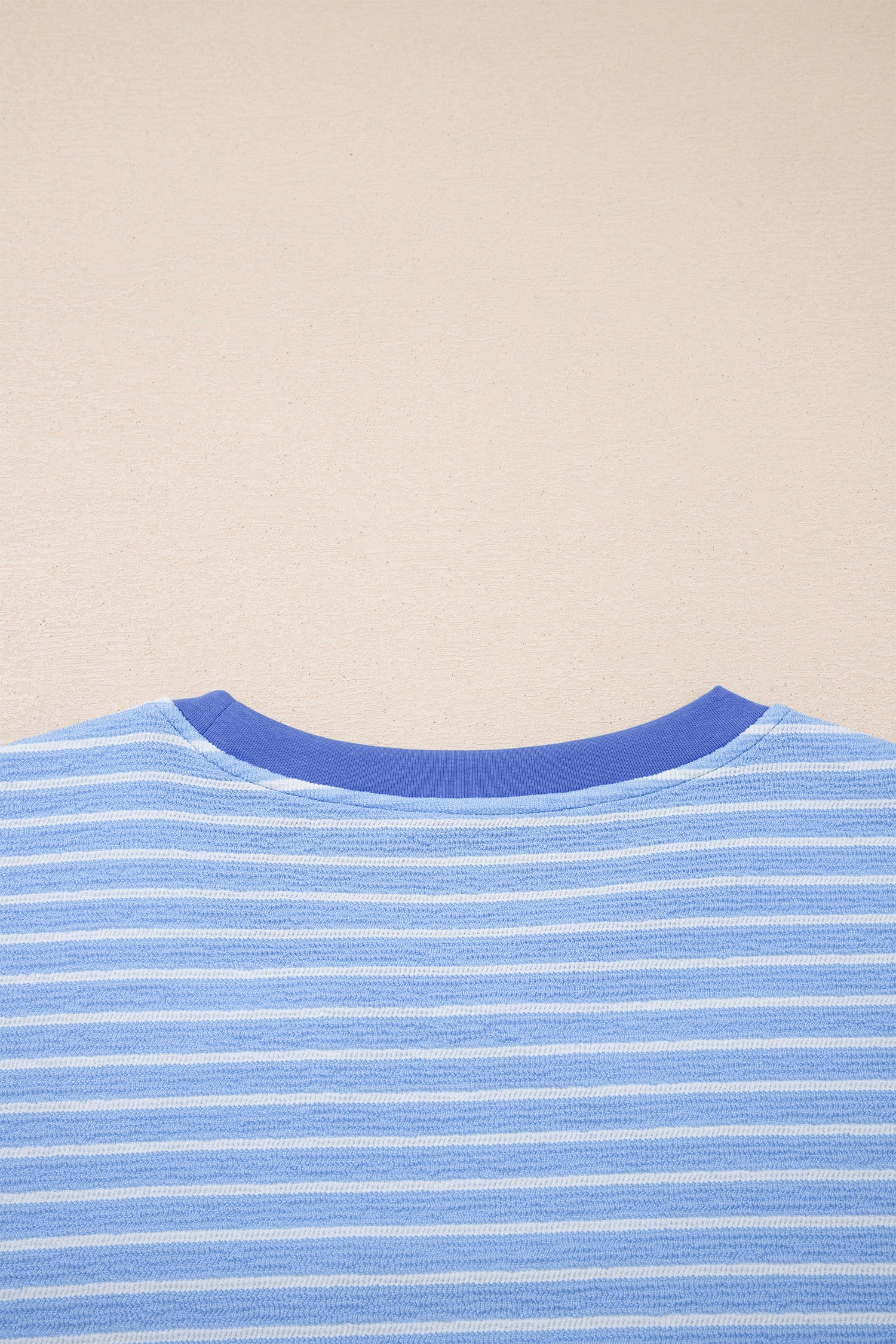 Sky Blue Stripe Crew Neck Tee Drawstring Waist Cropped Pants Set - Snoopy's Closet