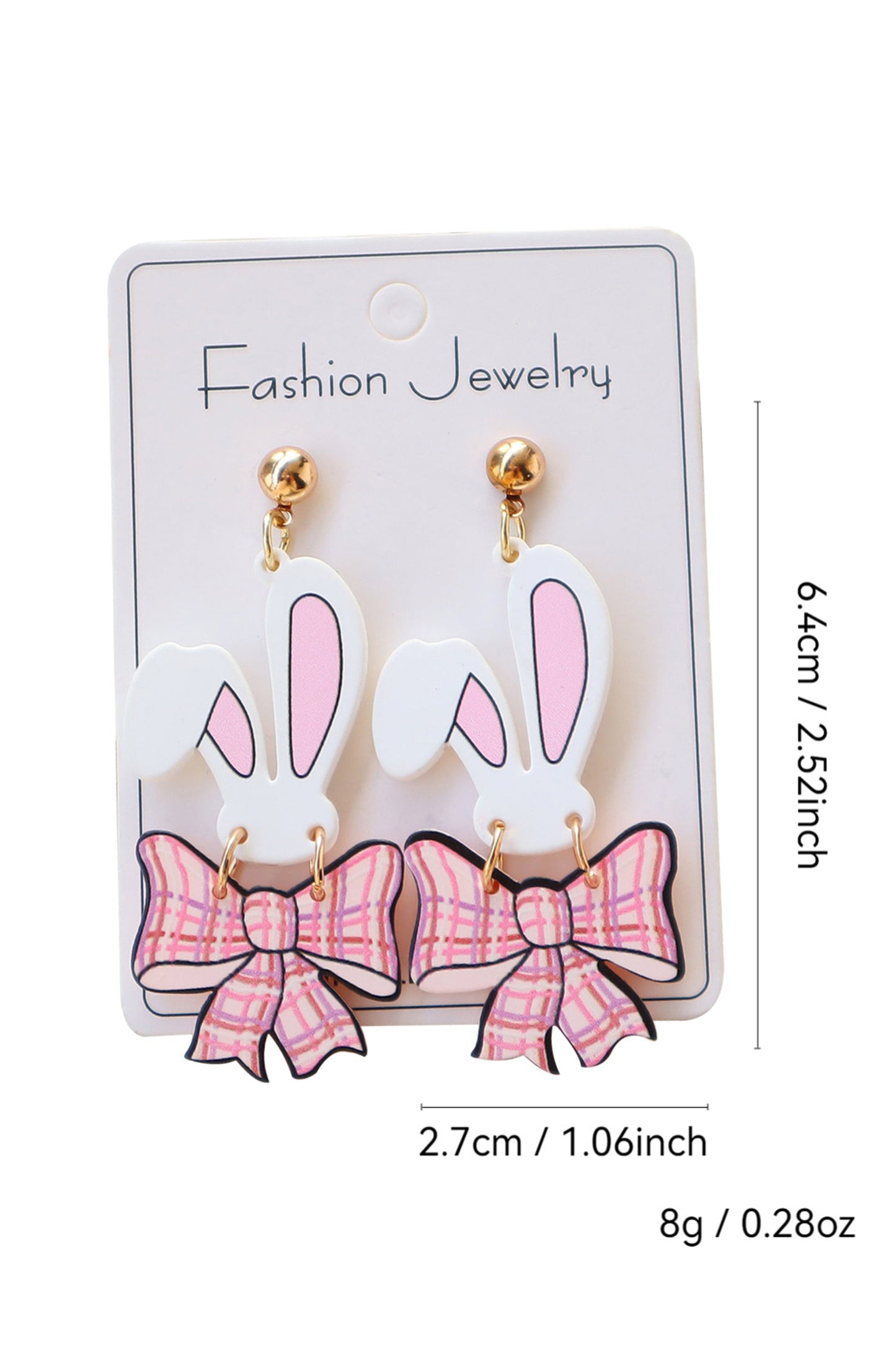 Pink Plaid Bow Easter Bunny Studded Earrings - Snoopy's Closet
