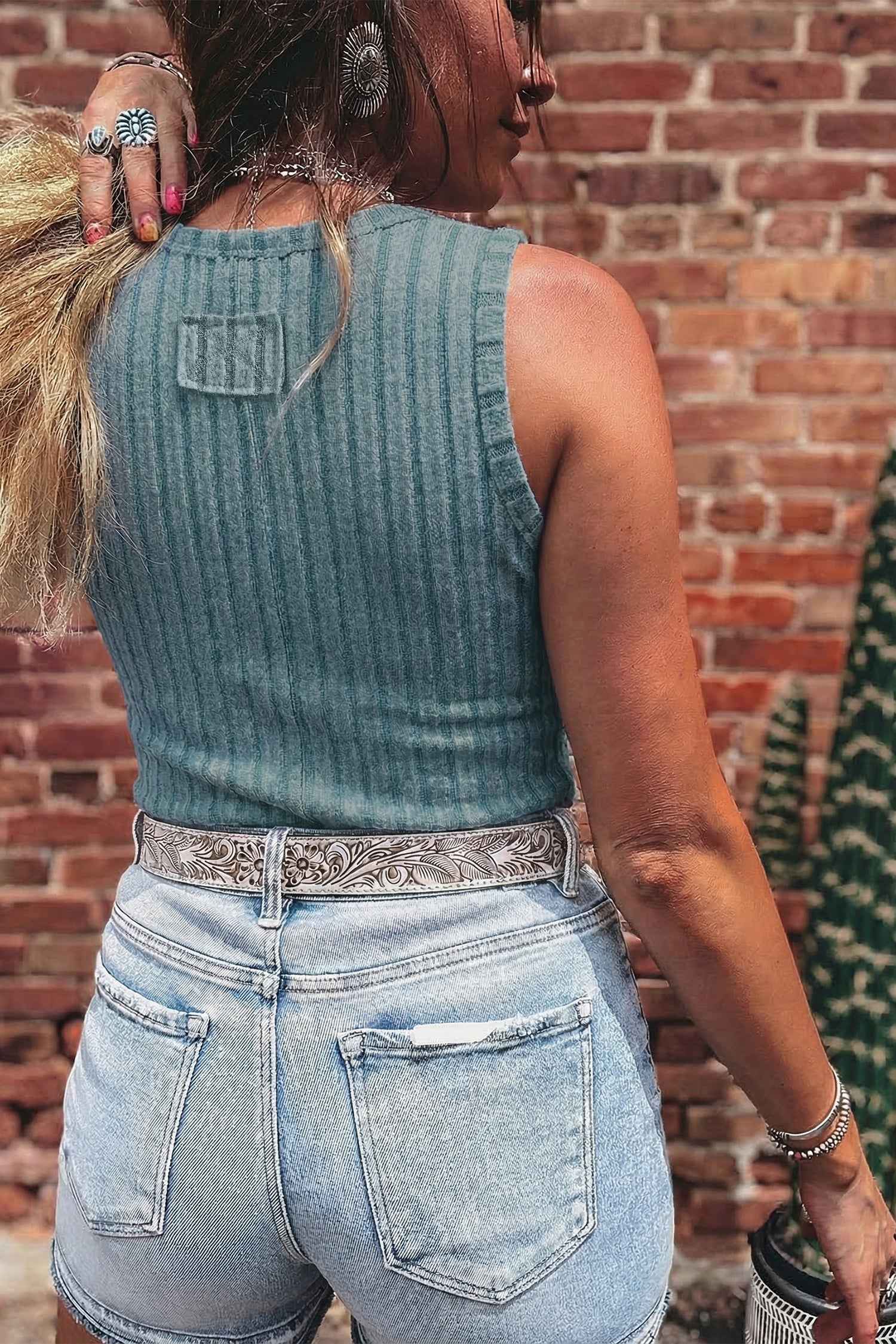 Phalaenopsis Slim Ribbed Mineral Wash Tank Top