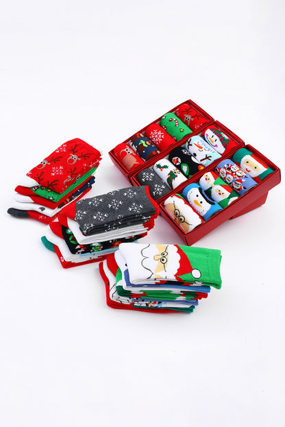 Dearlove Fiery Red 5 Pairs/Set Christmas Cartoon Elk Soft Socks Set with Box - Snoopy's Closet