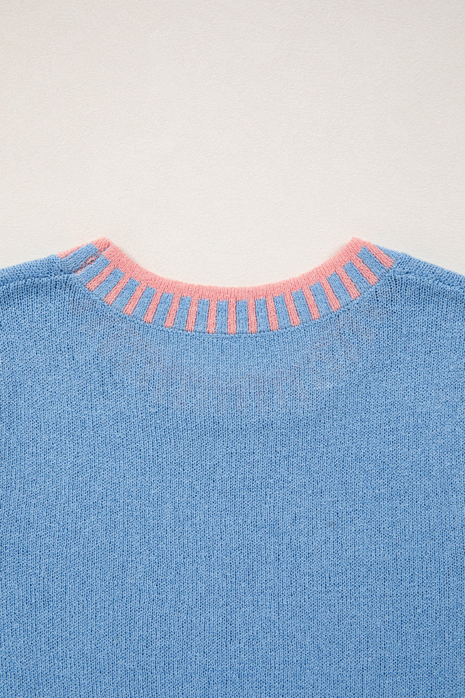 Sky Blue Contrast Trim Round Neck Sleeveless Sweater - Snoopy's Closet