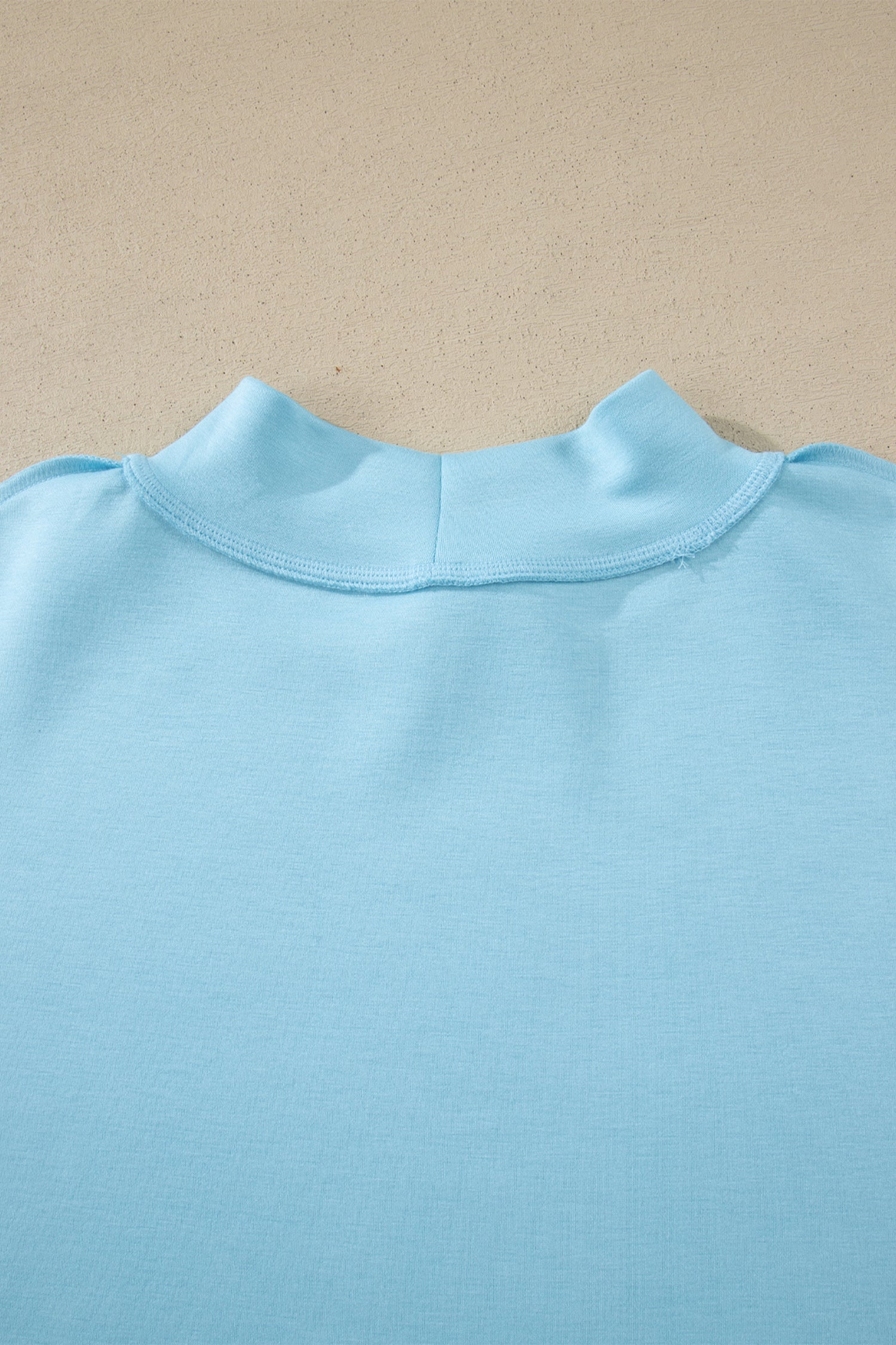 Moonlight Jade Solid Color Exposed Seam Mock Neck Oversize Tee Casual Shorts 2pcs Outfit - Snoopy's Closet