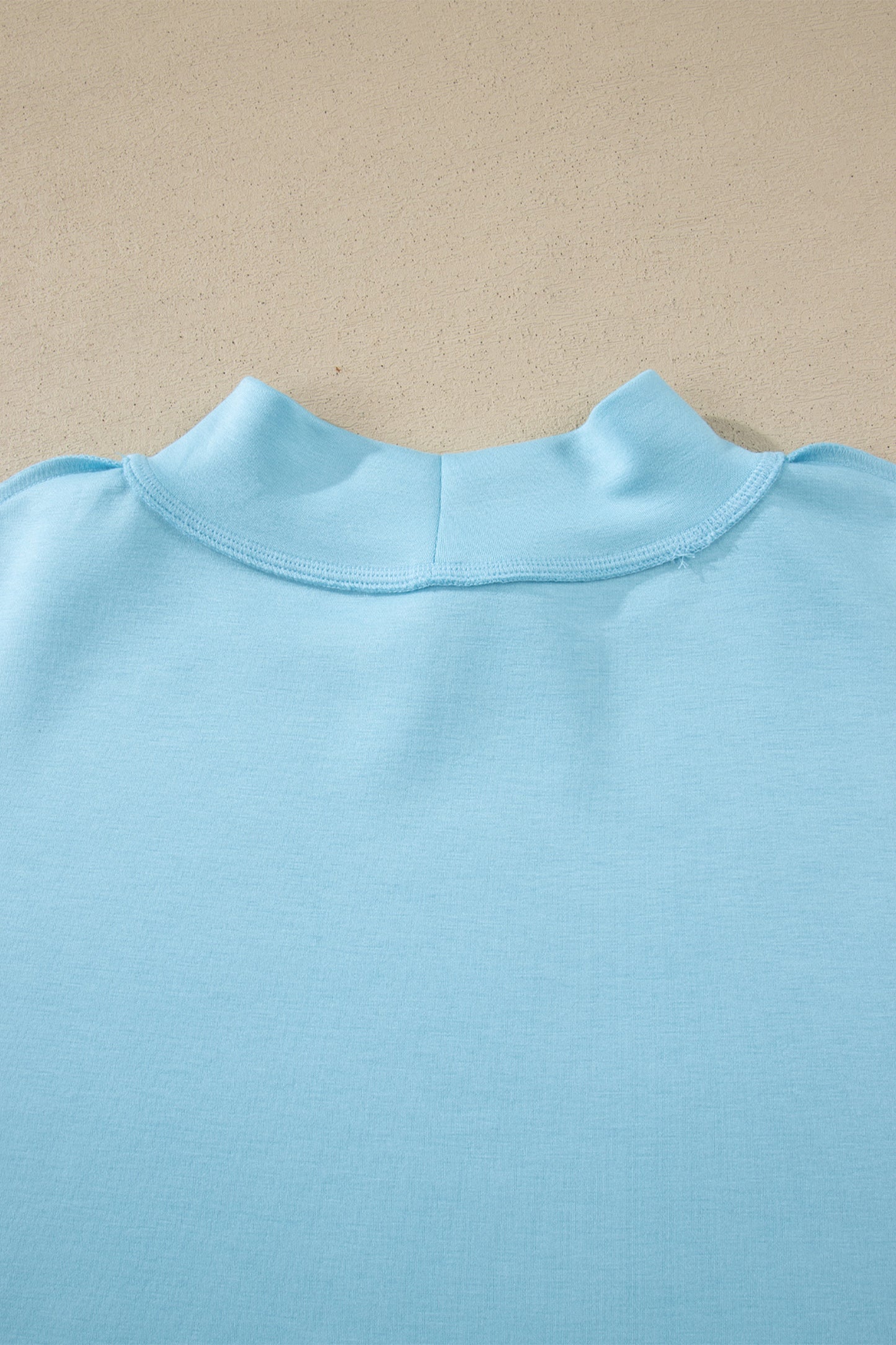 Moonlight Jade Solid Color Exposed Seam Mock Neck Oversize Tee Casual Shorts 2pcs Outfit - Snoopy's Closet