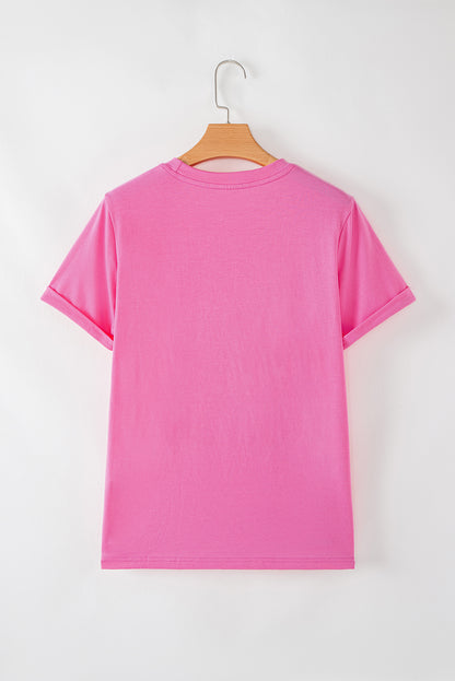 Sachet Pink Bright Casual Plain Crew Neck Tee - Snoopy's Closet