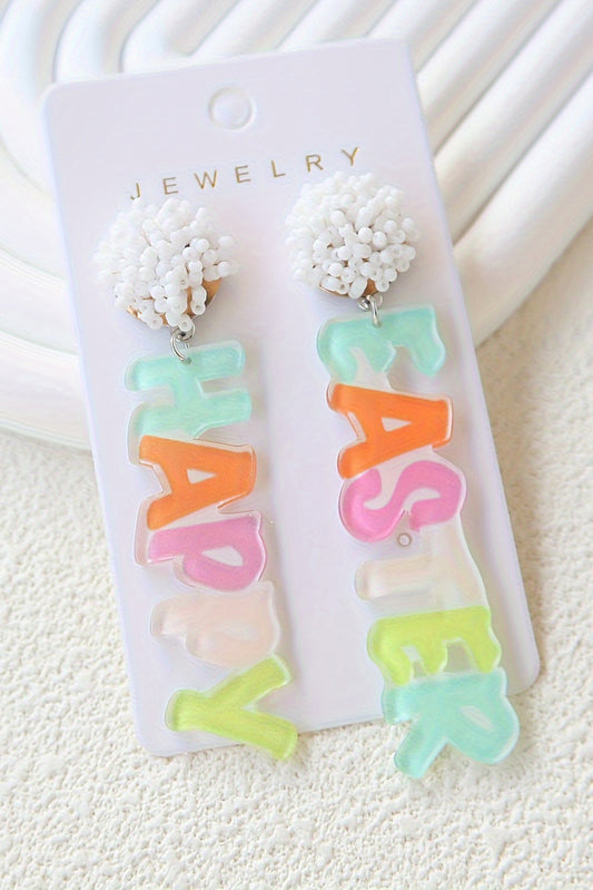 Pink Colorful HAPPY EASTER Drop Earrings - Snoopy's Closet