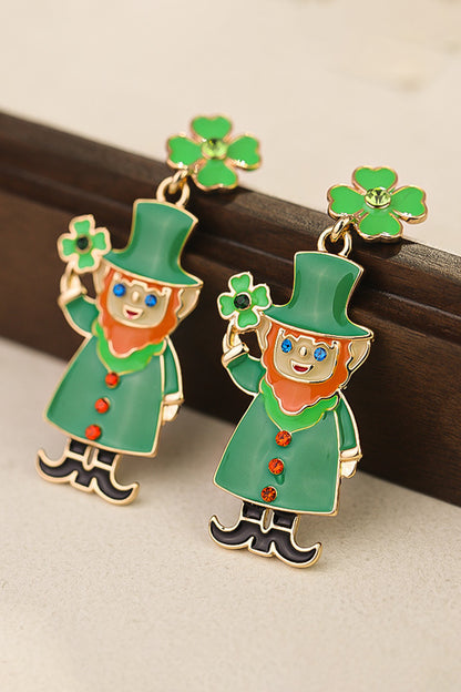 Dark Green St Patricks Day Enameled Leprechaun Drop Earrings - Snoopy's Closet