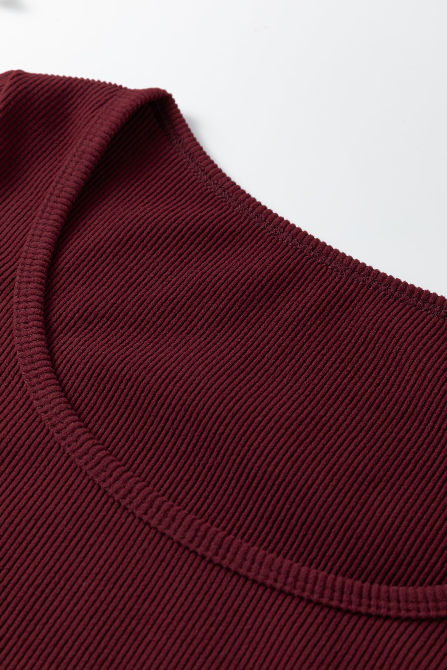 Coffee Ribbed Solid Color U Neck Cropped Long Sleeve Top - Snoopy's Closet
