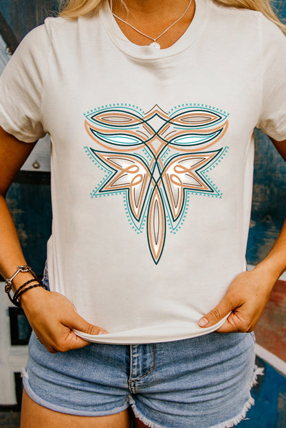 Camiseta de mezcla de algodón con estampado de puntada western blanca
