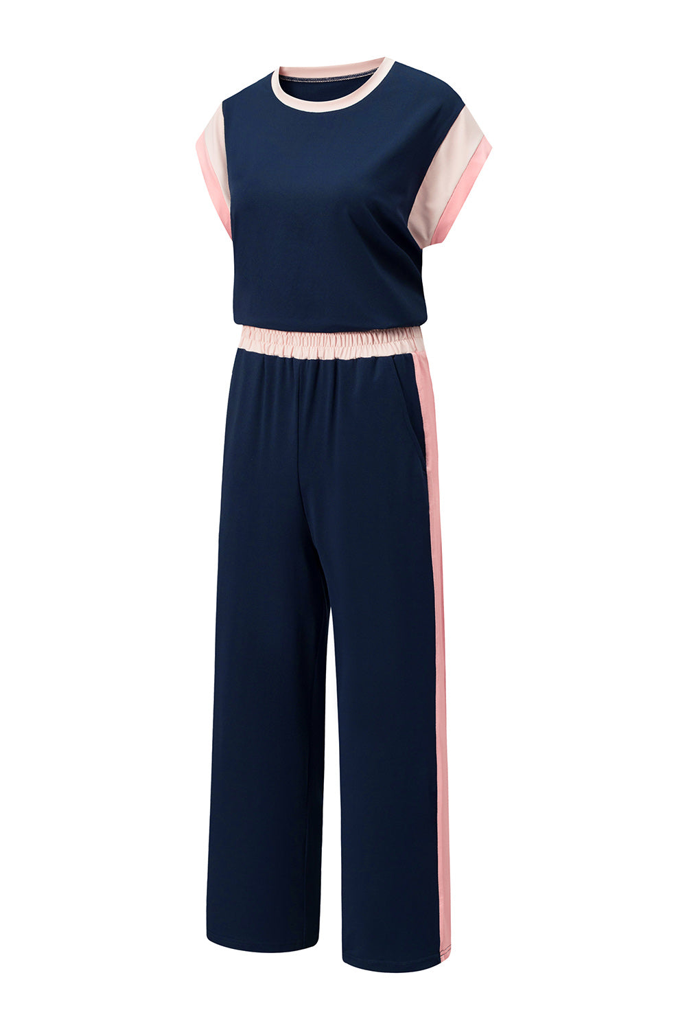 Navy Blue Color Block Detail Casual Two-piece Set - Snoopy's Closet