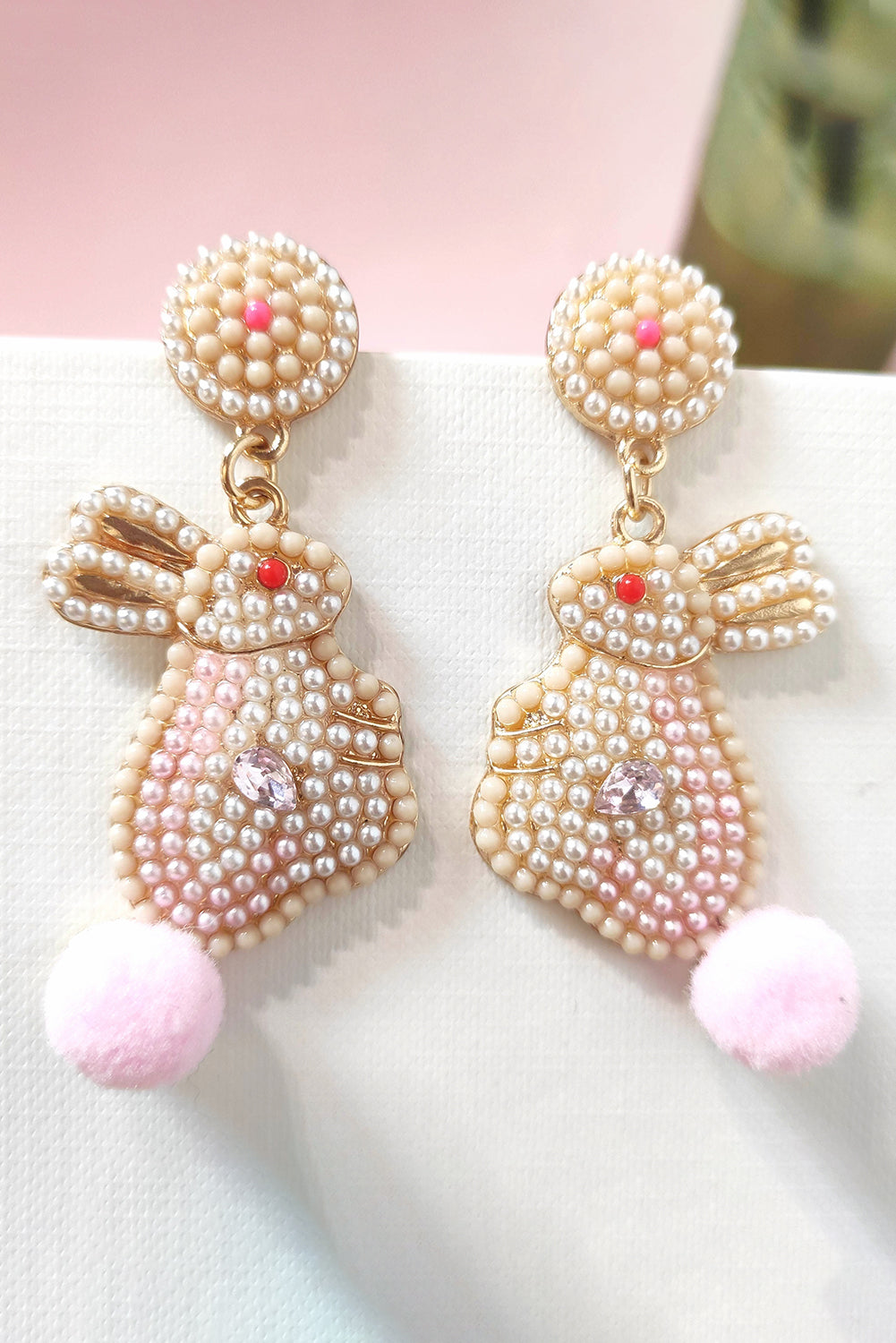 Pink Easter Bunny Pearl Beaded Earrings - Snoopy's Closet