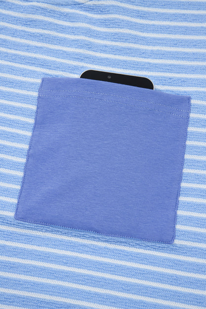 Sky Blue Stripe Crew Neck Tee Drawstring Waist Cropped Pants Set - Snoopy's Closet