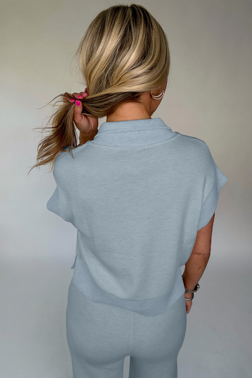 Beau Blue Half Zip Polo Tee Casual Pant Set