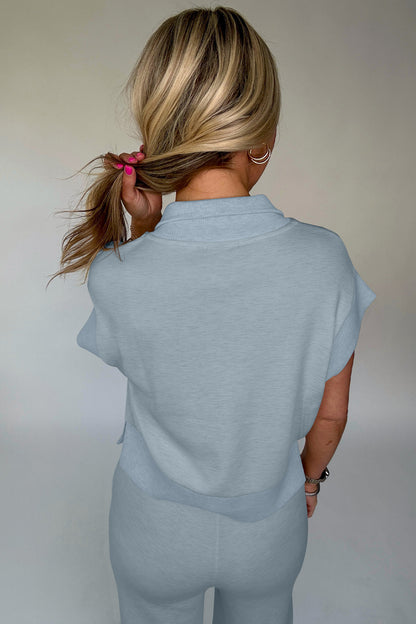 Beau Blue Half Zip Polo Tee Casual Pant Set - Snoopy's Closet