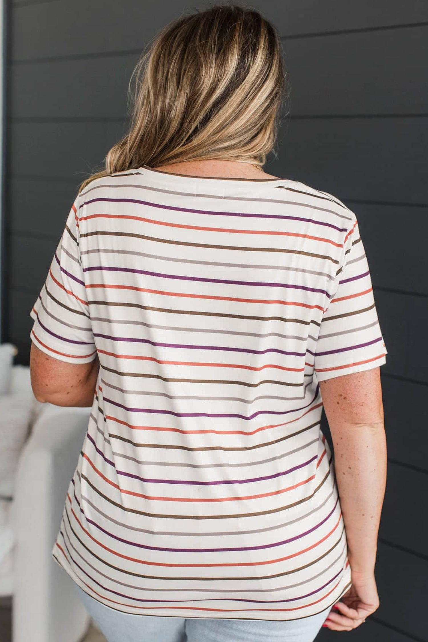 White Stripe V Neck Casual Plus Size Tee - Snoopy's Closet