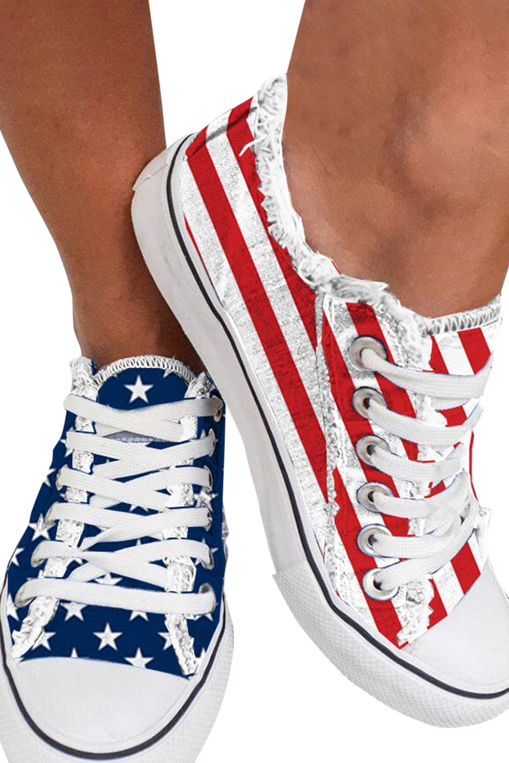 Blue American Flag Lace-up Canvas Flat Shoes - Snoopy's Closet