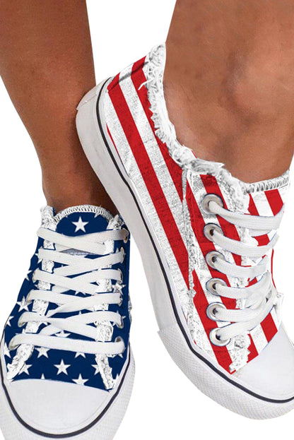 Blue American Flag Lace-up Canvas Flat Shoes - Snoopy's Closet