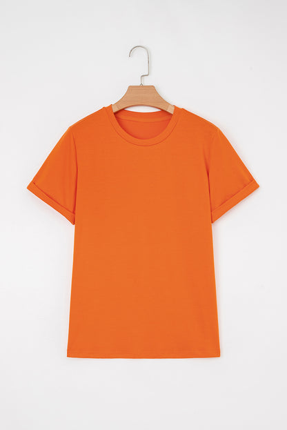 Orange Casual Plain Crew Neck Tee - Snoopy's Closet
