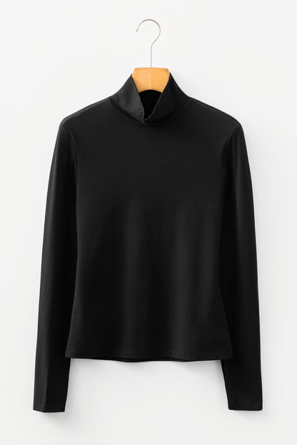 Black Slim Fit High Neck Long Sleeve Basic Top - Snoopy's Closet