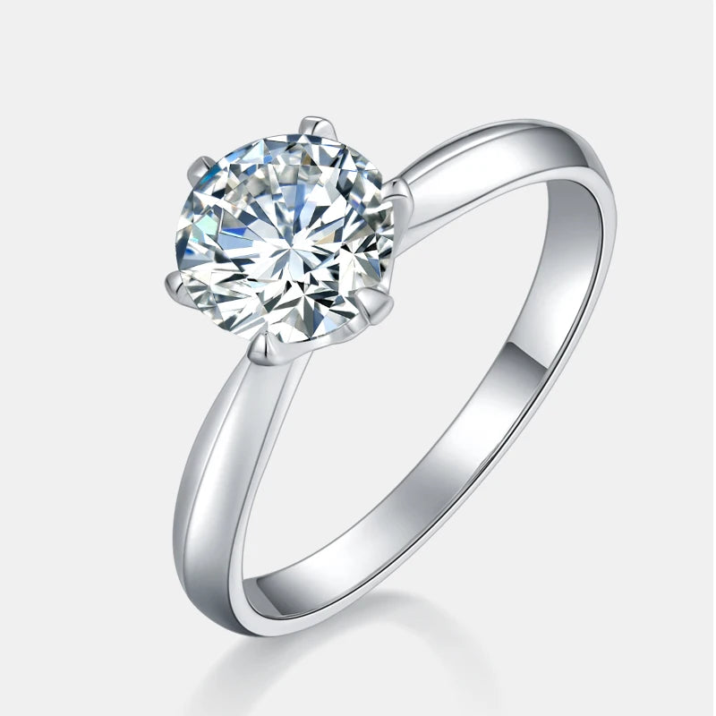 Customized Moissanite Ring Six Claw Female Elegant S925 Sterling Silver Ring Round Brilliant Cut Women Jewelry Fine Jewelry Ring