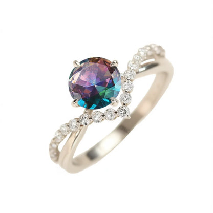 Colorful Stainless Steel Cubic Zirconia Engagement Ring for Women Lab Created Round Stone Prong Setting Diamond Accents H317