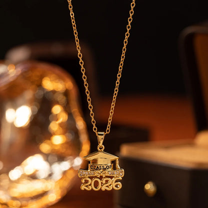 1Pc Women Zirconia 2026 Graduation Cap Pendant Necklace with Copper Water-wave Chain Daily & Beach & Party Jewelry