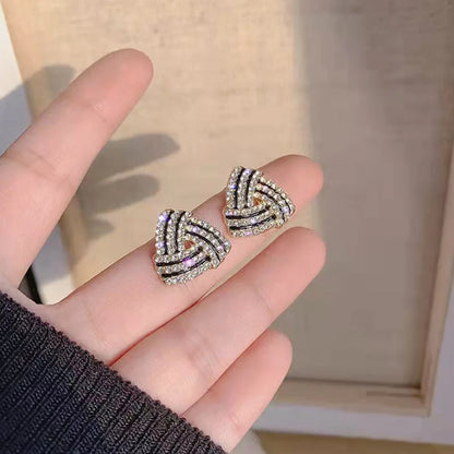Gold Plated Geometric Stud Earrings With Crystal Rhinestones Love Word Trendy Party Jewelry For Women