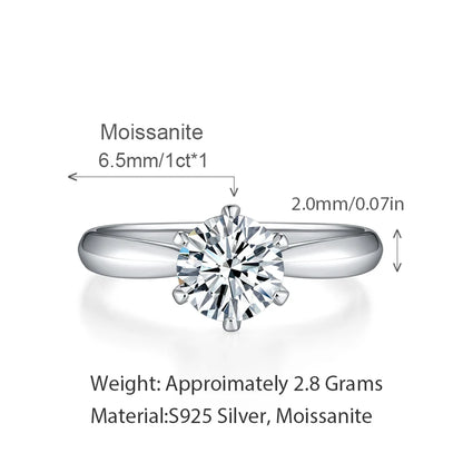 Customized Moissanite Ring Six Claw Female Elegant S925 Sterling Silver Ring Round Brilliant Cut Women Jewelry Fine Jewelry Ring