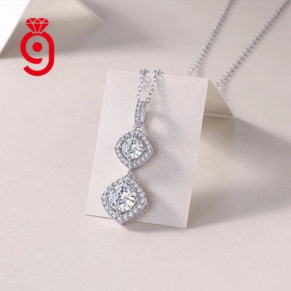 Bridal Sterling Silver Fine Jewelry Round Moissanite Pendant Necklace Wedding Banquet Party Engagement Women Link Chain Necklace