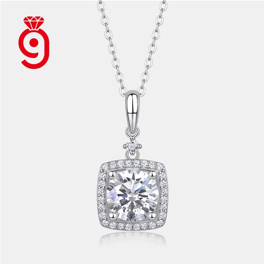 Fine Jewelry 925 Sterling Silver Wedding Jewelry Moissanite Necklace 2Ct D Color VVS1 Pendant Women Link Chain Necklace
