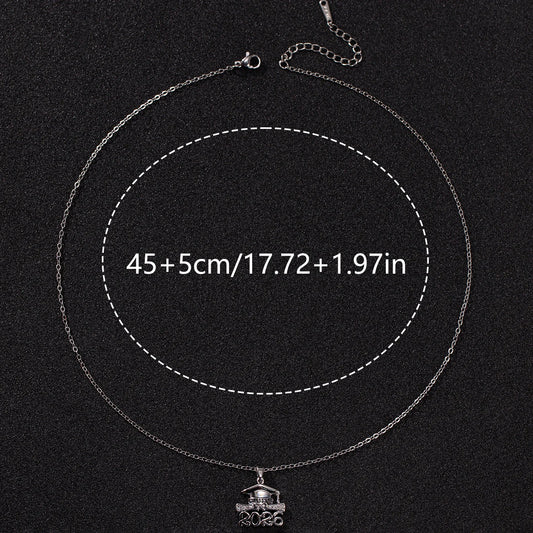 1Pc Women Zirconia 2026 Graduation Cap Pendant Necklace with Copper Water-wave Chain Daily & Beach & Party Jewelry