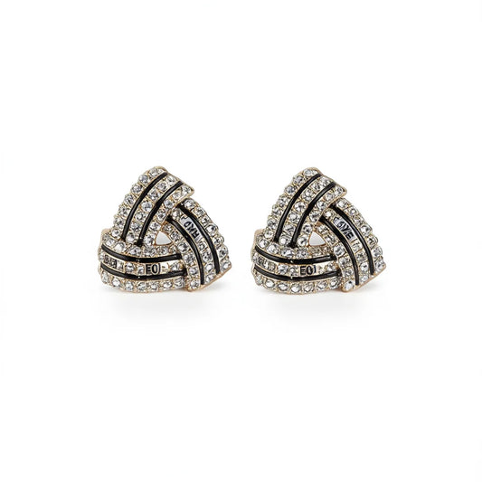 Gold Plated Geometric Stud Earrings With Crystal Rhinestones Love Word Trendy Party Jewelry For Women