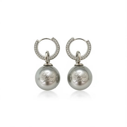 Fiorals AAA Grade White Tahitian Pearl Dangle Earrings 925 Silver Rhodium Plated Pav Setting Ball Fashion Women Wedding Jewelry