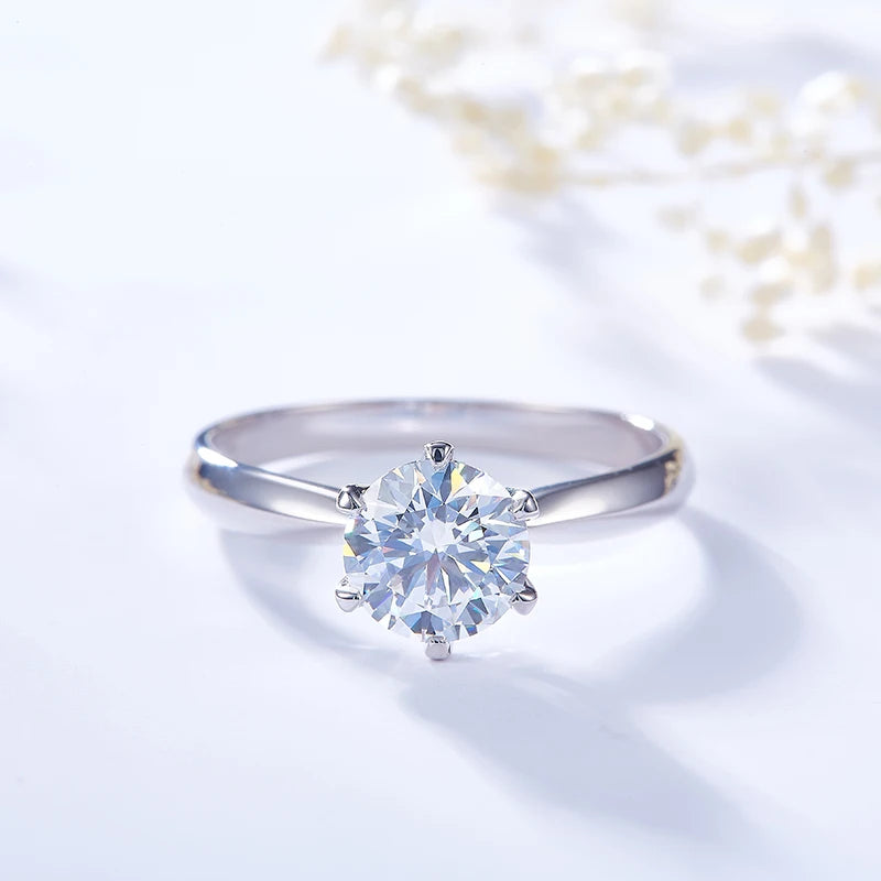 Customized Moissanite Ring Six Claw Female Elegant S925 Sterling Silver Ring Round Brilliant Cut Women Jewelry Fine Jewelry Ring