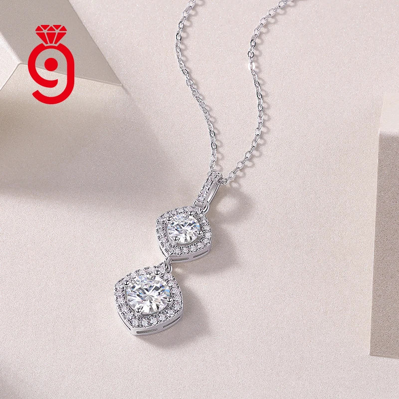 Bridal Sterling Silver Fine Jewelry Round Moissanite Pendant Necklace Wedding Banquet Party Engagement Women Link Chain Necklace