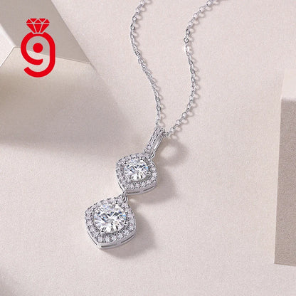 Bridal Sterling Silver Fine Jewelry Round Moissanite Pendant Necklace Wedding Banquet Party Engagement Women Link Chain Necklace