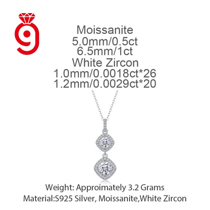 Bridal Sterling Silver Fine Jewelry Round Moissanite Pendant Necklace Wedding Banquet Party Engagement Women Link Chain Necklace