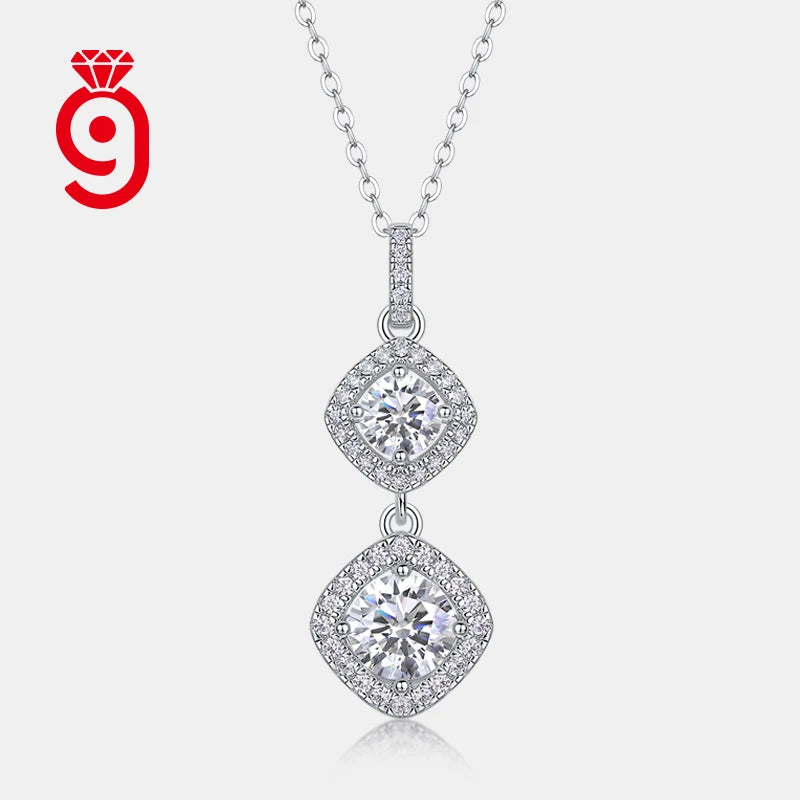 Bridal Sterling Silver Fine Jewelry Round Moissanite Pendant Necklace Wedding Banquet Party Engagement Women Link Chain Necklace