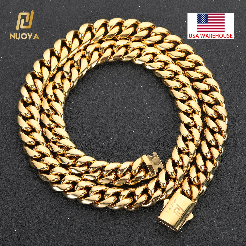 NUOYA Trendy Rapper Jewelry Hip Hop Necklace Personalized Design Cuban Link Chain Necklace for Men and Women Customizable Logo